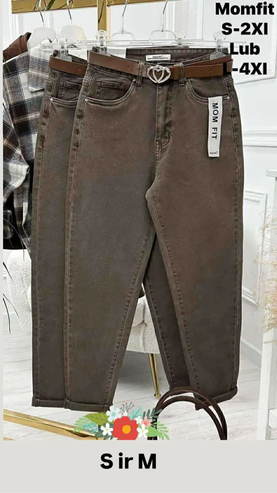 Moteriški Mom Fit džinsai su diržu